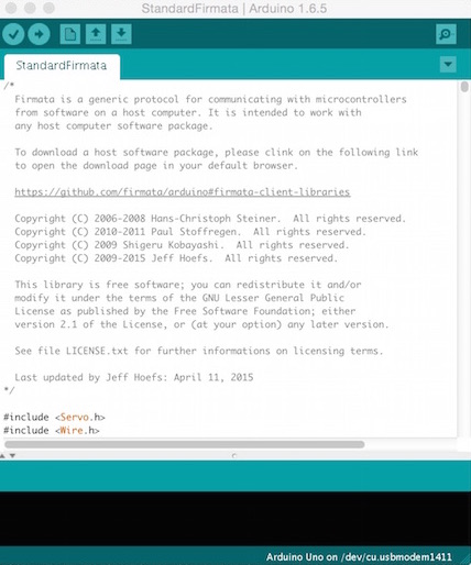 Firmata Software Loaded